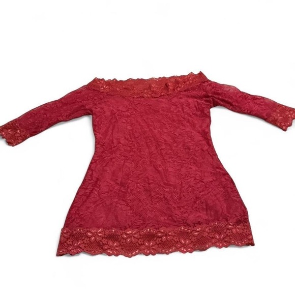 Ice Vanilla Lace Off Shoulder Top Womens hot pink Floral mesh - Picture 2 of 8